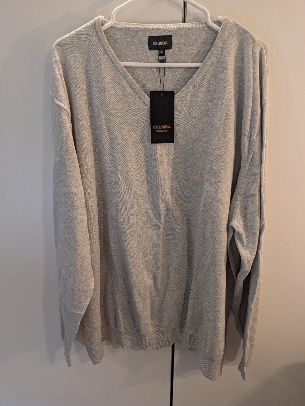 Krumba Mens 6XL Men’s Light Gray V-Neck Sweater NWT
